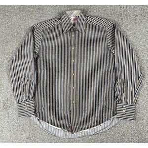Robert Graham Shirt Mens Large Green Striped‎ Button Up Long Sleeve Textured